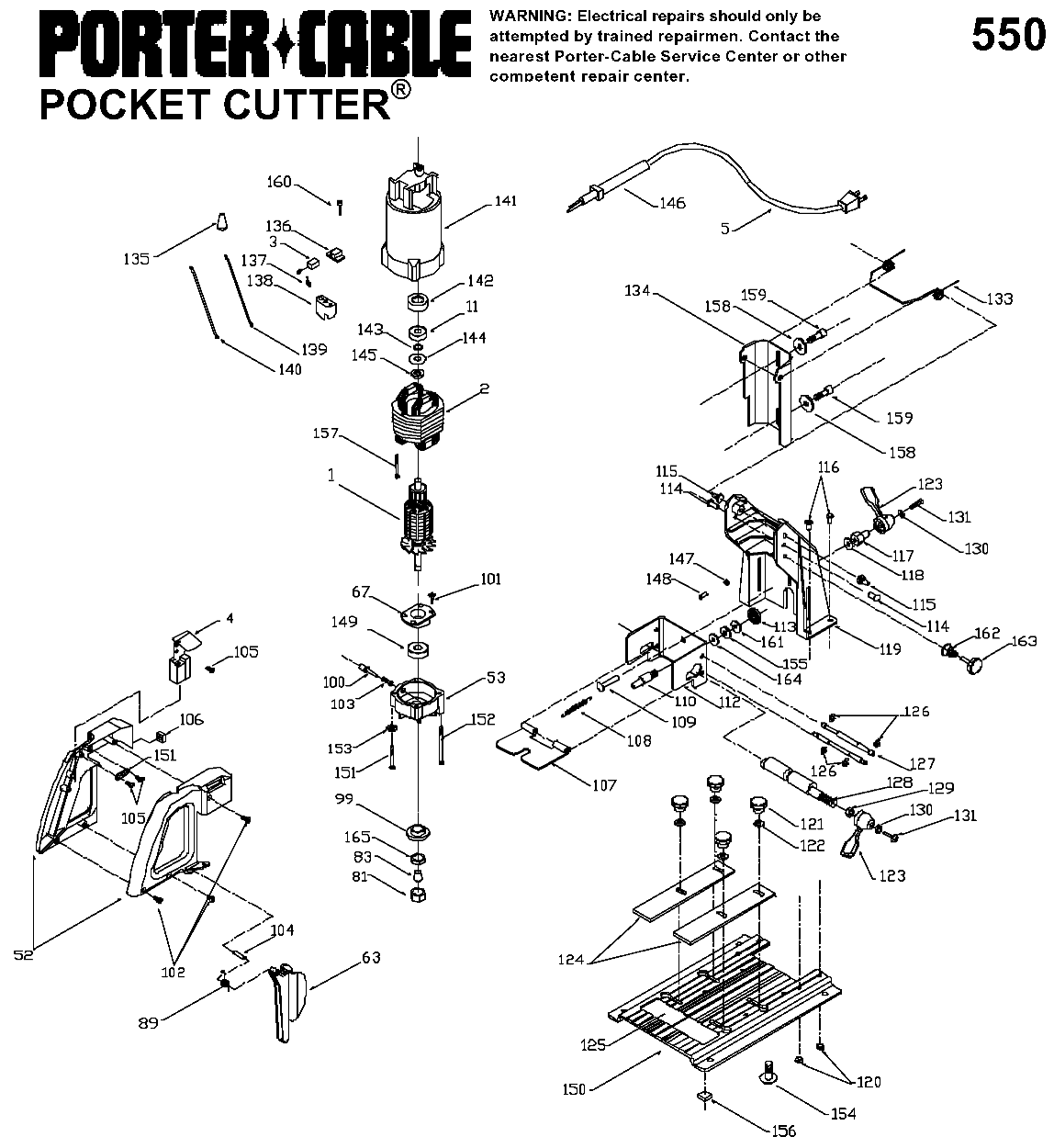 Default Diagram and Parts List for J-550 Type 1 Porter Cable Band Saw